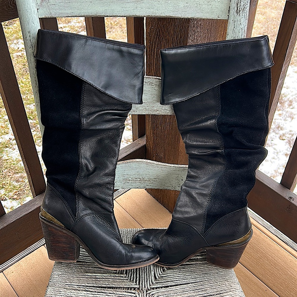 LUCkY 🍀 BRAND Ladies 7.5 Tall Black Leather/Suede Boots 👢